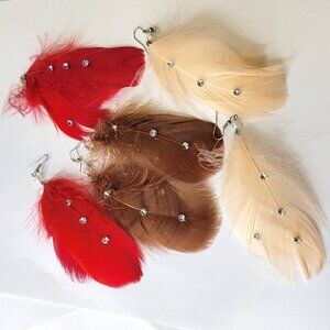 Feather and Crystal Long Earrings